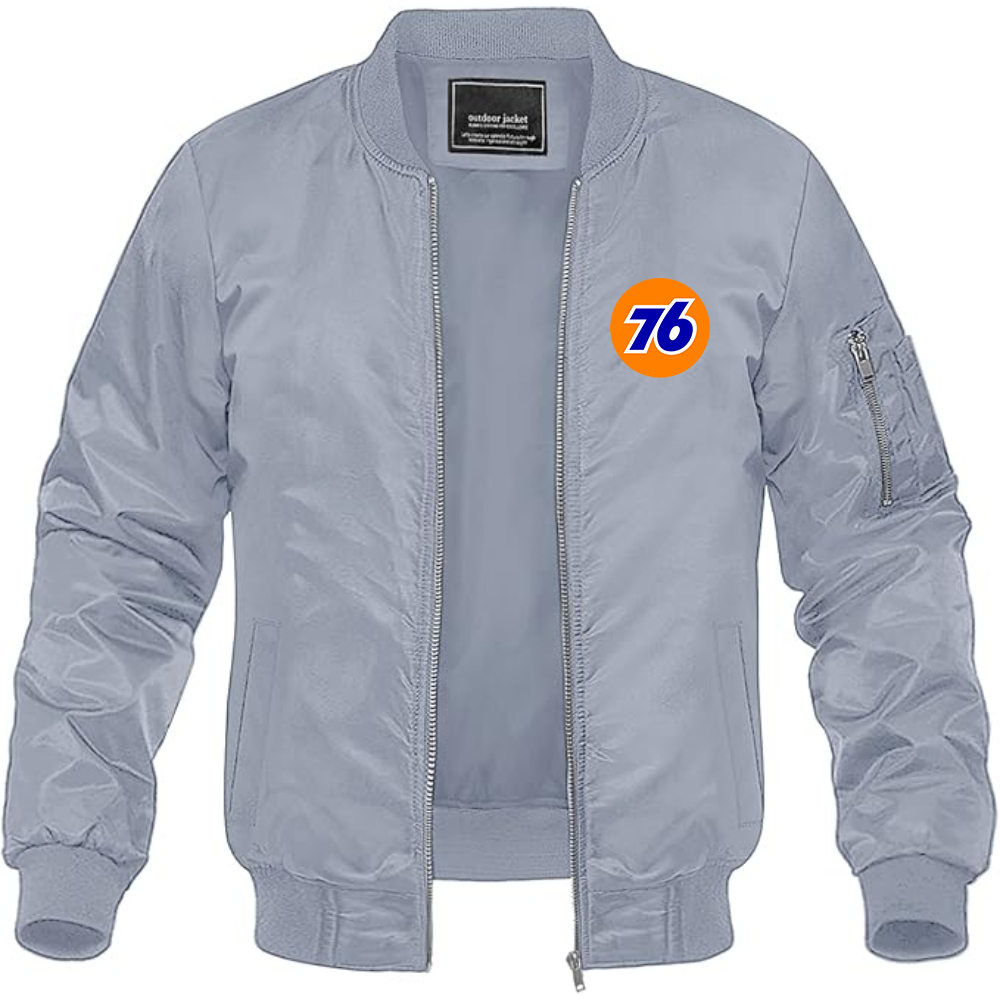 Men's 76 Gas Station Lightweight Bomber Jacket Windbreaker Softshell Varsity Jacket Coat