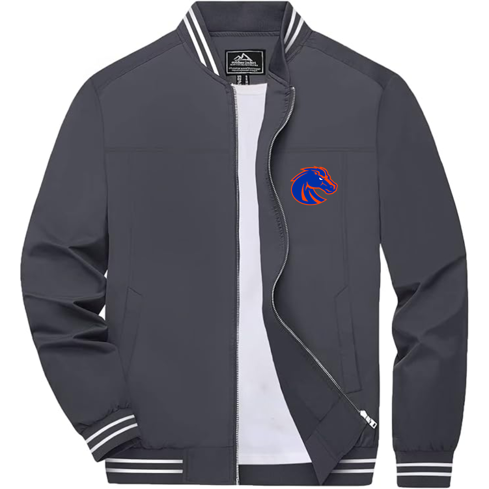 Men's Boise State Broncos  Lightweight Zip-Up Bomber Jacket with Ribbed Collar and Cuffs Versatile Casual Outerwear