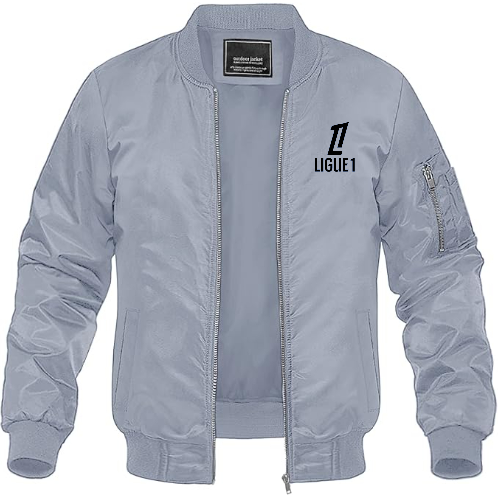 Men's Ligue 1 Logo Lightweight Bomber Jacket Windbreaker Softshell Varsity Jacket Coat