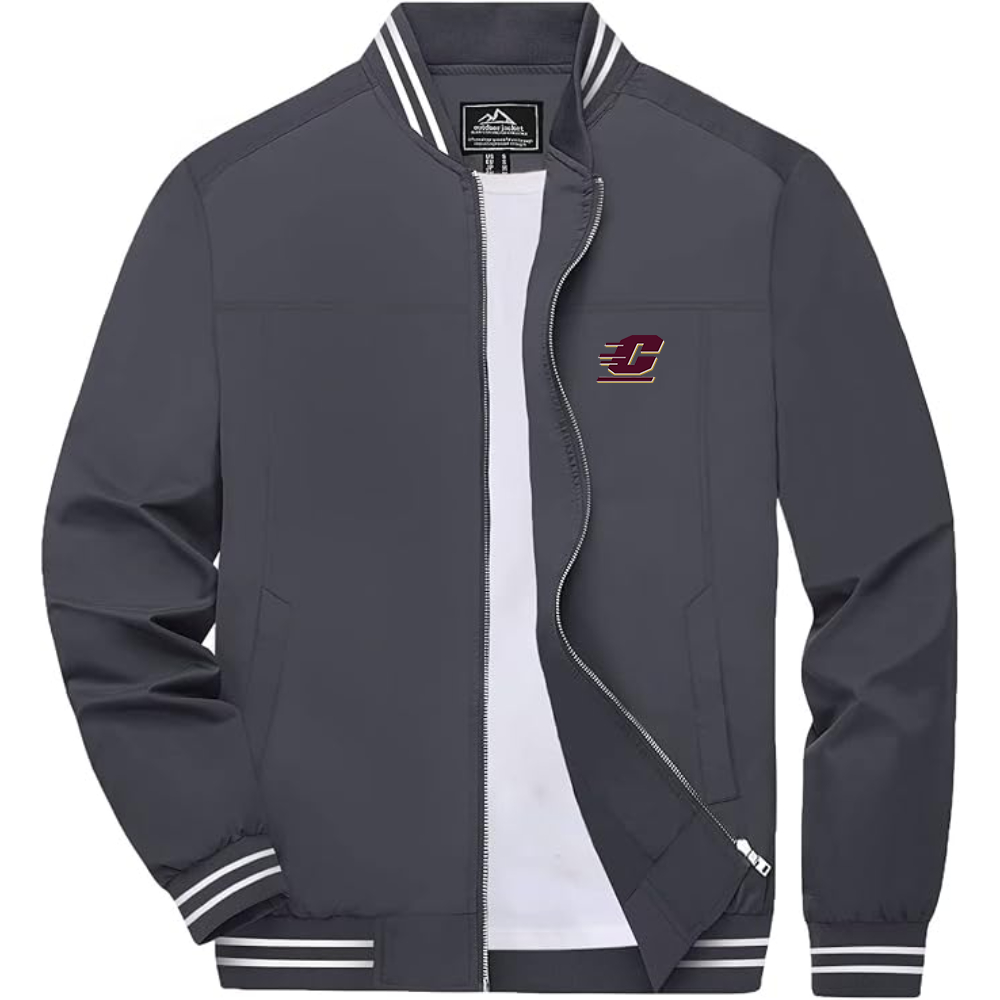 Men's Central Michigan Chippewas    Lightweight Zip-Up Bomber Jacket with Ribbed Collar and Cuffs Versatile Casual Outerwear