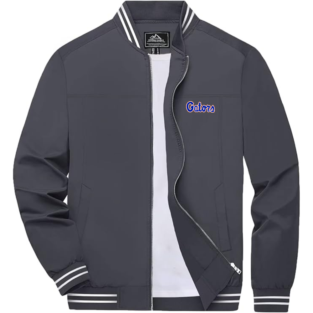 Men's Florida Gators Script  Lightweight Zip-Up Bomber Jacket with Ribbed Collar and Cuffs Versatile Casual Outerwear