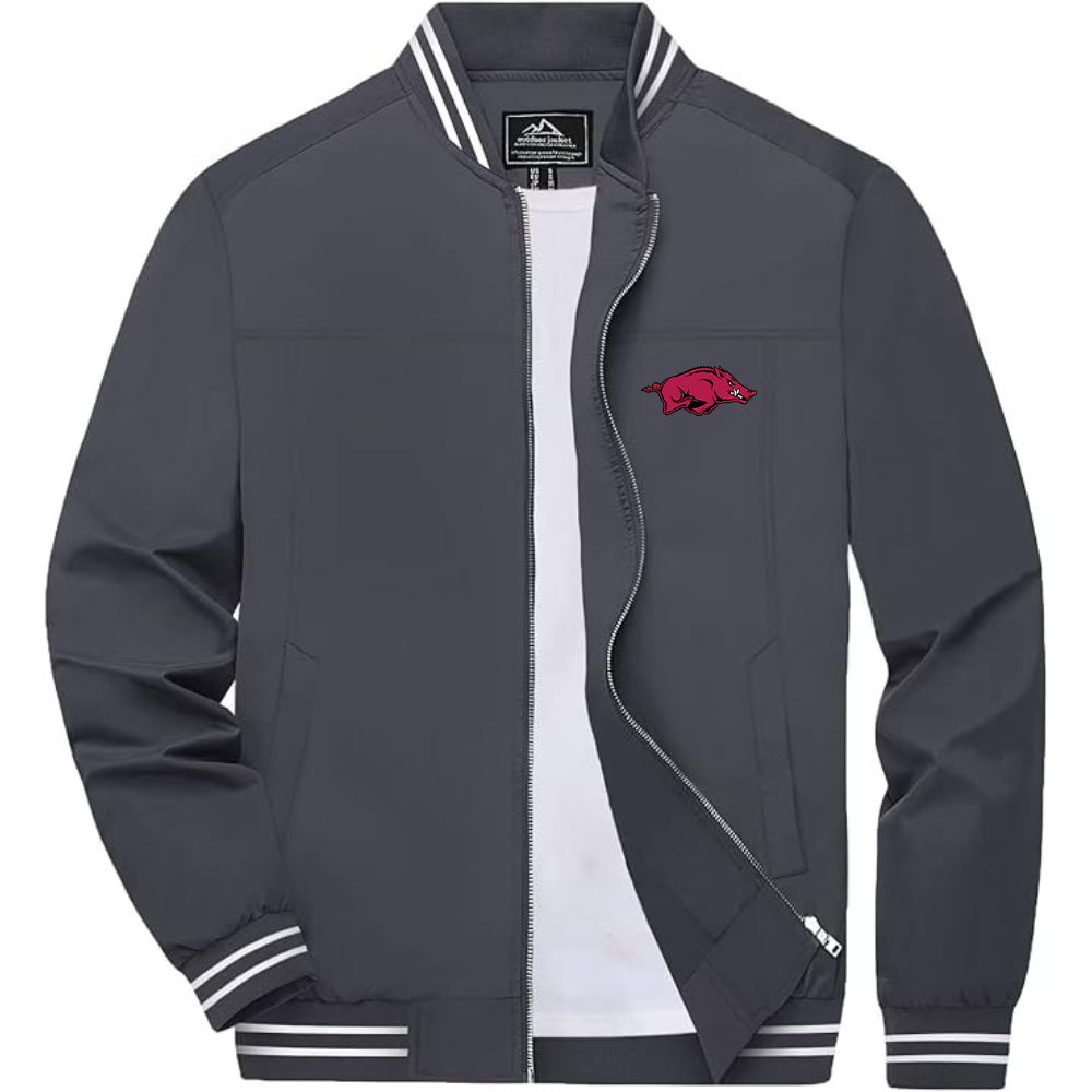 Men's Arkansas Razorbacks Lightweight Zip-Up Bomber Jacket with Ribbed Collar and Cuffs Versatile Casual Outerwear