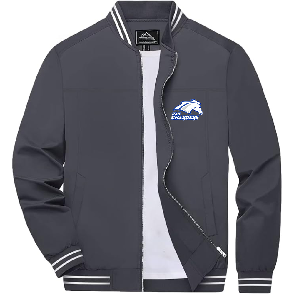 Men's Alabama Huntsville Chargers Lightweight Zip-Up Bomber Jacket with Ribbed Collar and Cuffs Versatile Casual Outerwear