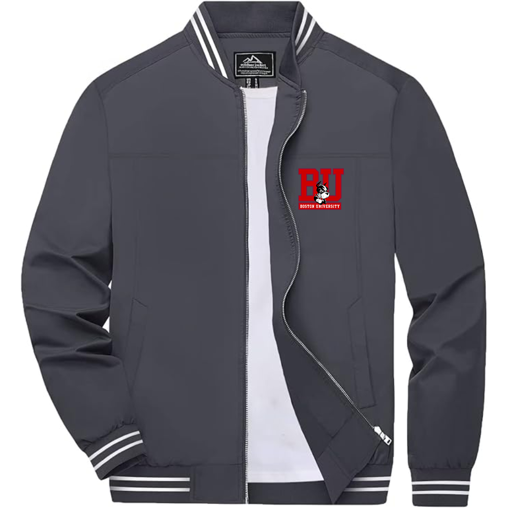Men's Boston University Terriers Lightweight Zip-Up Bomber Jacket with Ribbed Collar and Cuffs Versatile Casual Outerwear