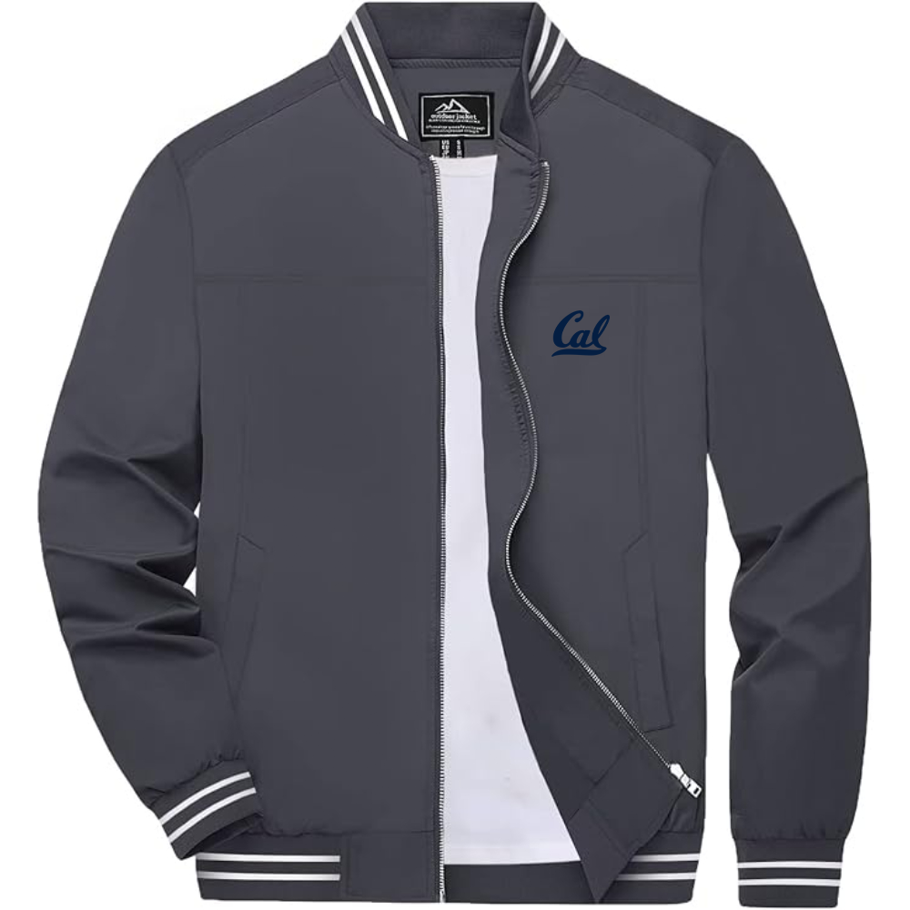 Men's California Golden Bears Lightweight Zip-Up Bomber Jacket with Ribbed Collar and Cuffs Versatile Casual Outerwear