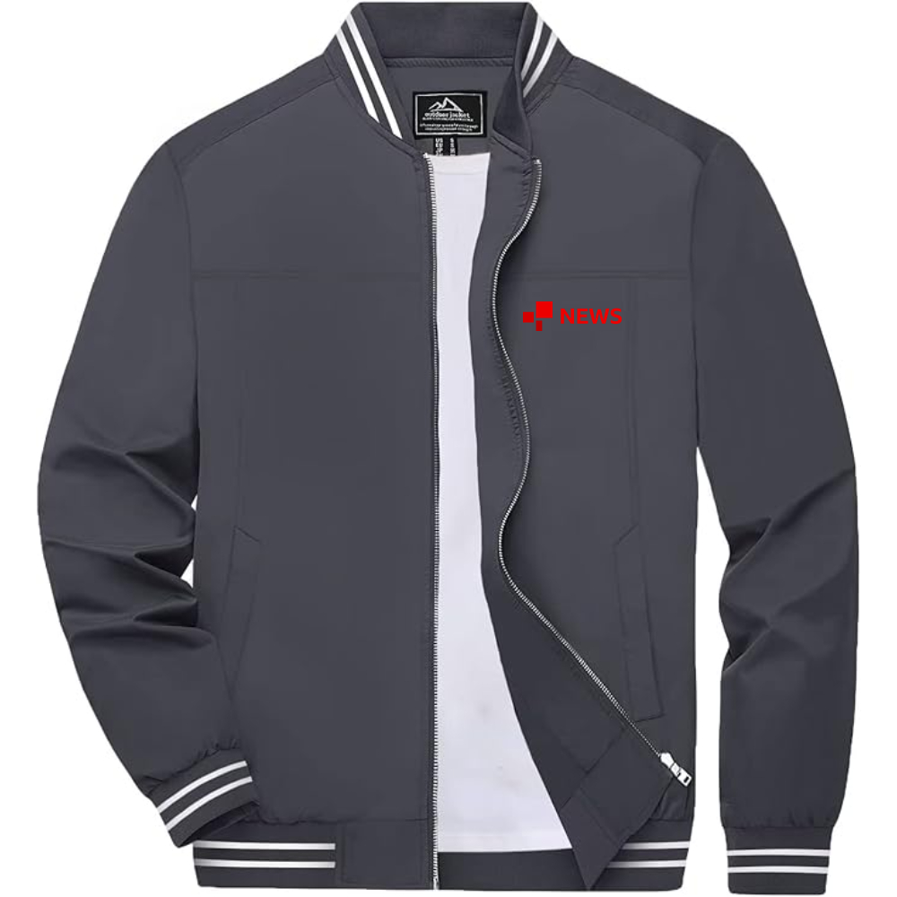 Men's  BBC News  Lightweight Zip-Up Bomber Jacket with Ribbed Collar and Cuffs Versatile Casual Outerwear