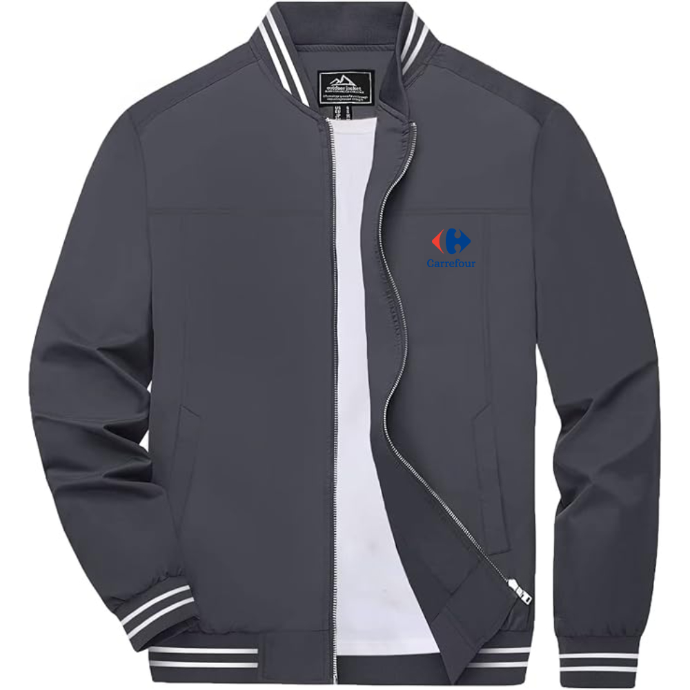 Men's  Carrefour Lightweight Zip-Up Bomber Jacket with Ribbed Collar and Cuffs Versatile Casual Outerwear
