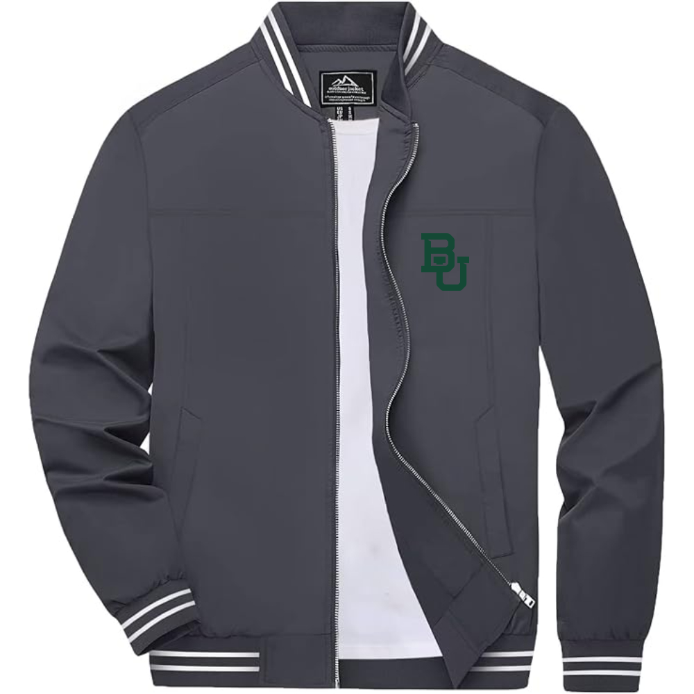 Men's Baylor Bears Lightweight Zip-Up Bomber Jacket with Ribbed Collar and Cuffs Versatile Casual Outerwear