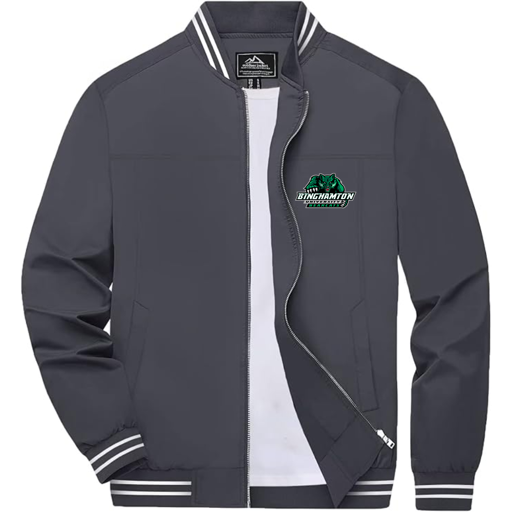 Men's  Binghamton Bearcats  Lightweight Zip-Up Bomber Jacket with Ribbed Collar and Cuffs Versatile Casual Outerwear