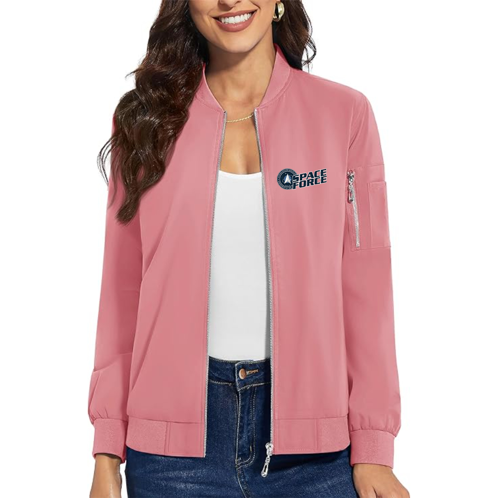 Women's Space Force Premium Bomber Jacket with Polished Detailing and Functional Sleeve Pocket Modern Luxury Outerwear