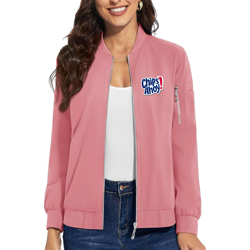 Women's Chips Ahoy Premium Bomber Jacket with Polished Detailing and Functional Sleeve Pocket Modern Luxury Outerwear