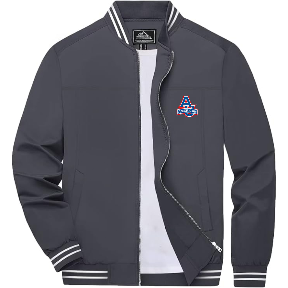 Men's  American Eagles Lightweight Zip-Up Bomber Jacket with Ribbed Collar and Cuffs Versatile Casual Outerwear