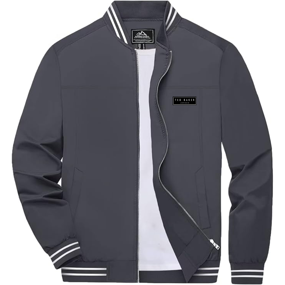 Men's Ted Baker Lightweight Zip-Up Bomber Jacket with Ribbed Collar and Cuffs Versatile Casual Outerwear