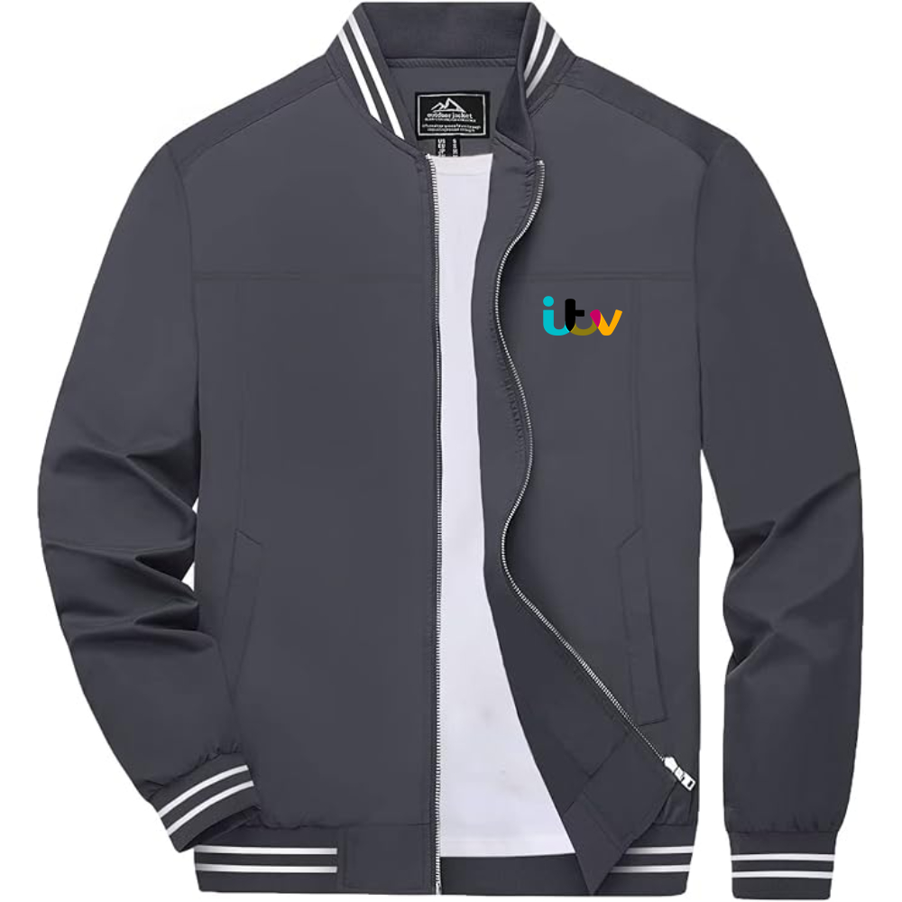 Men's Itv Lightweight Zip-Up Bomber Jacket with Ribbed Collar and Cuffs Versatile Casual Outerwear