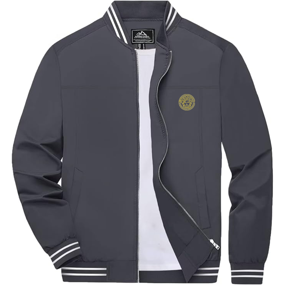 Men's Versace Thumbnail Lightweight Zip-Up Bomber Jacket with Ribbed Collar and Cuffs Versatile Casual Outerwear