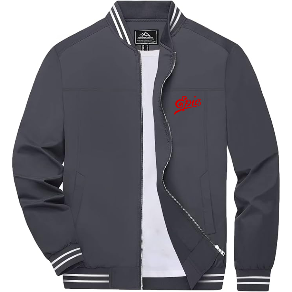 Men's Epic Records Lightweight Zip-Up Bomber Jacket with Ribbed Collar and Cuffs Versatile Casual Outerwear