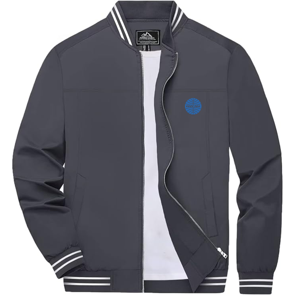 Men's Pan Am  Lightweight Zip-Up Bomber Jacket with Ribbed Collar and Cuffs Versatile Casual Outerwear