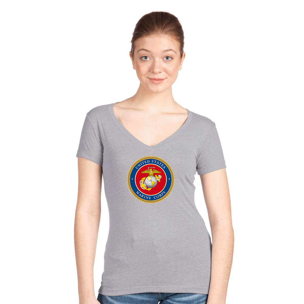 Women's   USMC Emblem Next Level V-Neck T-Shirt