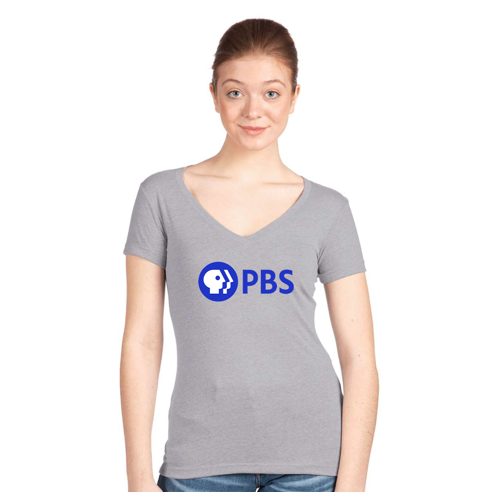 Women's PBS Blue  Next Level V-Neck T-Shirt