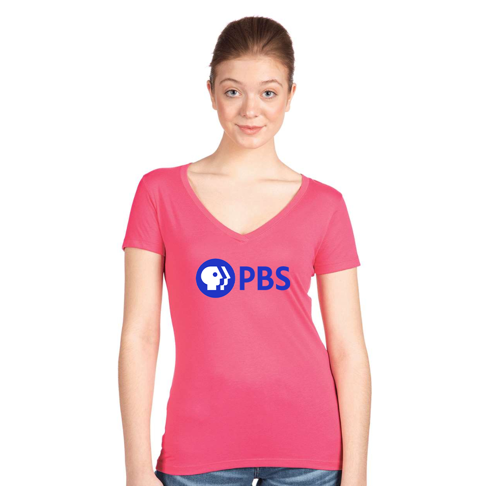 Women's PBS Blue  Next Level V-Neck T-Shirt
