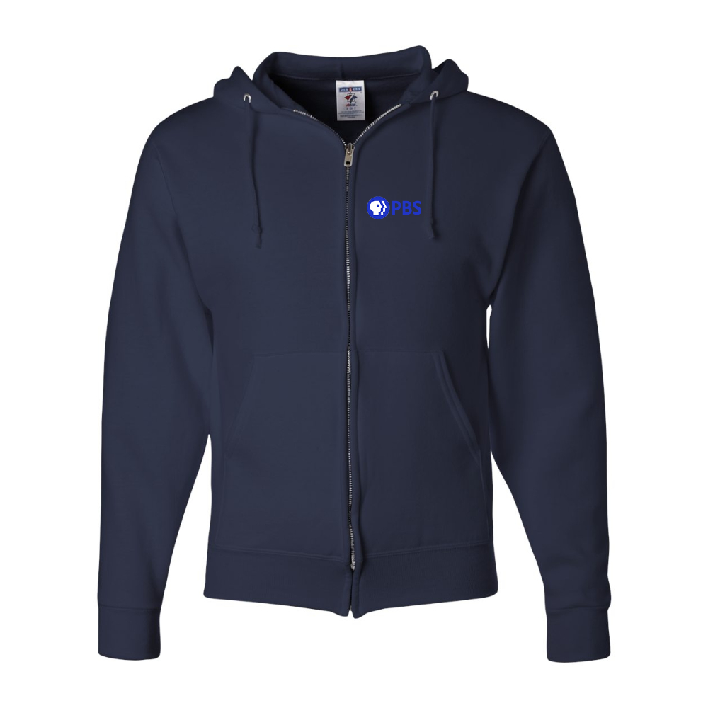 Men's  PBS Blue JERZEES NuBlend Full-Zip Hooded Sweatshirt