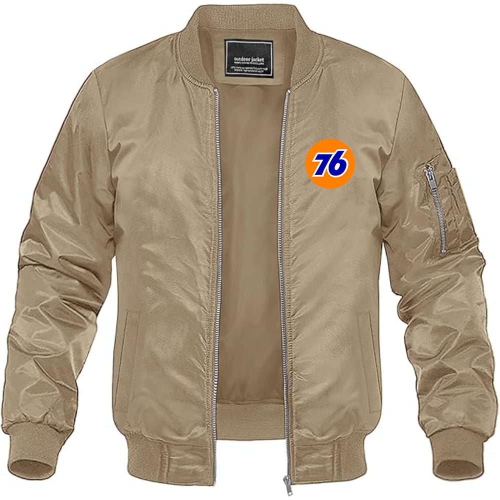 Men's 76 Gas Station Lightweight Bomber Jacket Windbreaker Softshell Varsity Jacket Coat