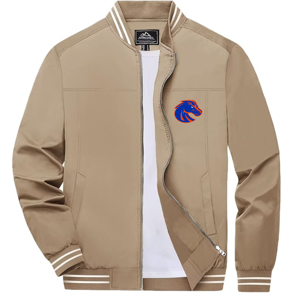 Men's Boise State Broncos  Lightweight Zip-Up Bomber Jacket with Ribbed Collar and Cuffs Versatile Casual Outerwear