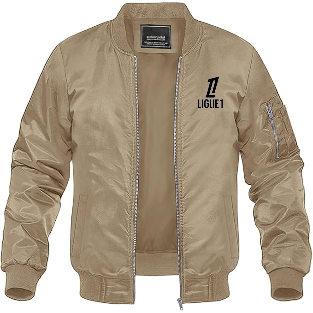 Men's Ligue 1 Logo Lightweight Bomber Jacket Windbreaker Softshell Varsity Jacket Coat
