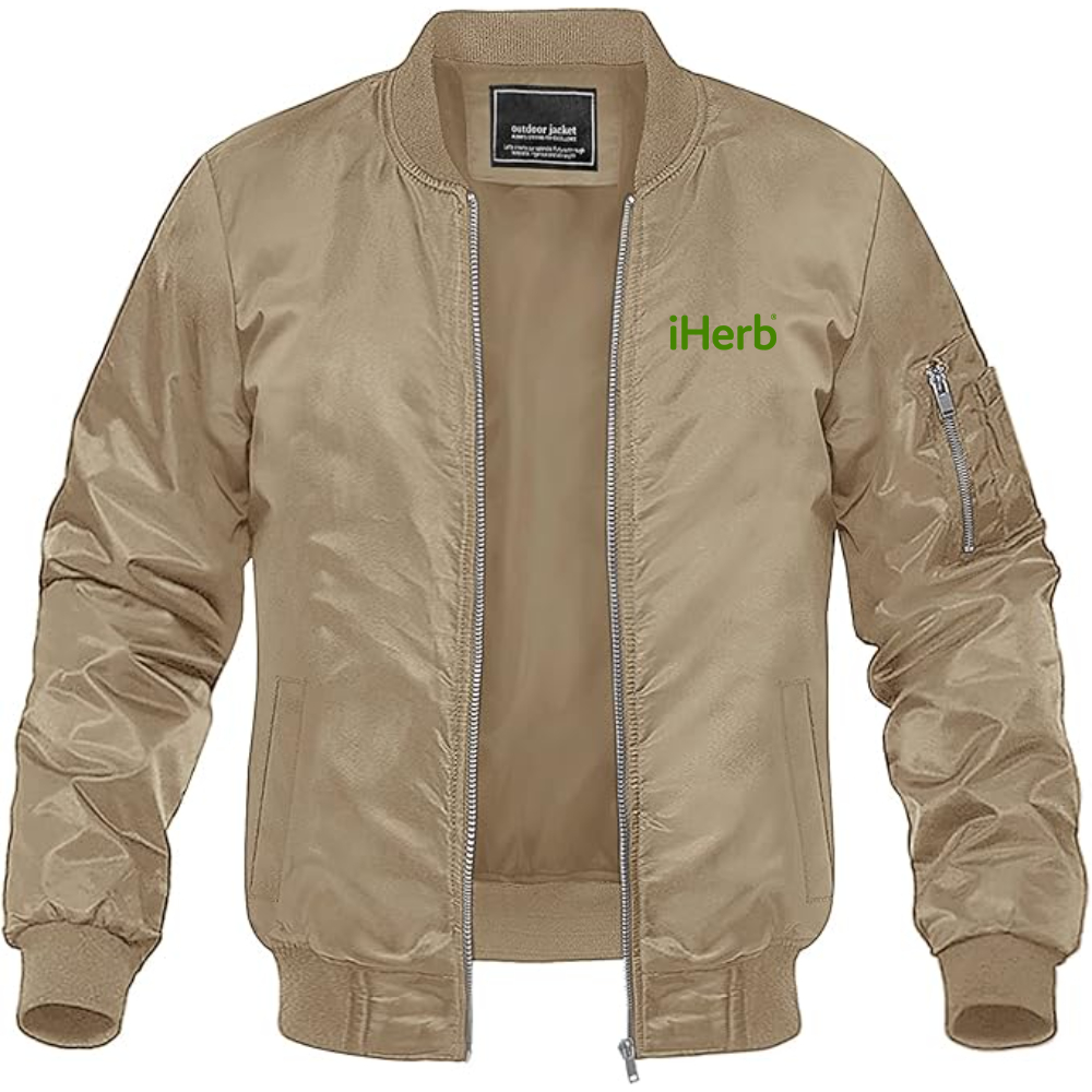 Men's iHerb Logo Lightweight Bomber Jacket Windbreaker Softshell Varsity Jacket Coat