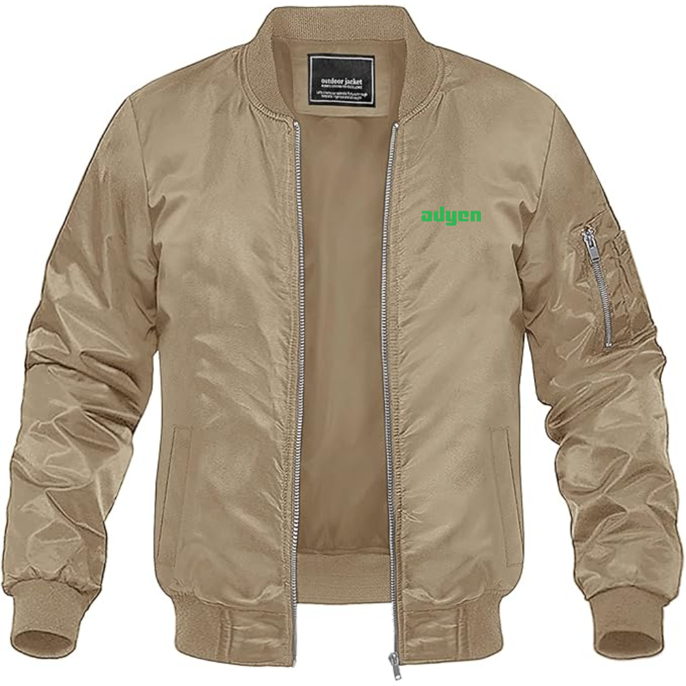 Men's Adyen Logo Lightweight Bomber Jacket Windbreaker Softshell Varsity Jacket Coat