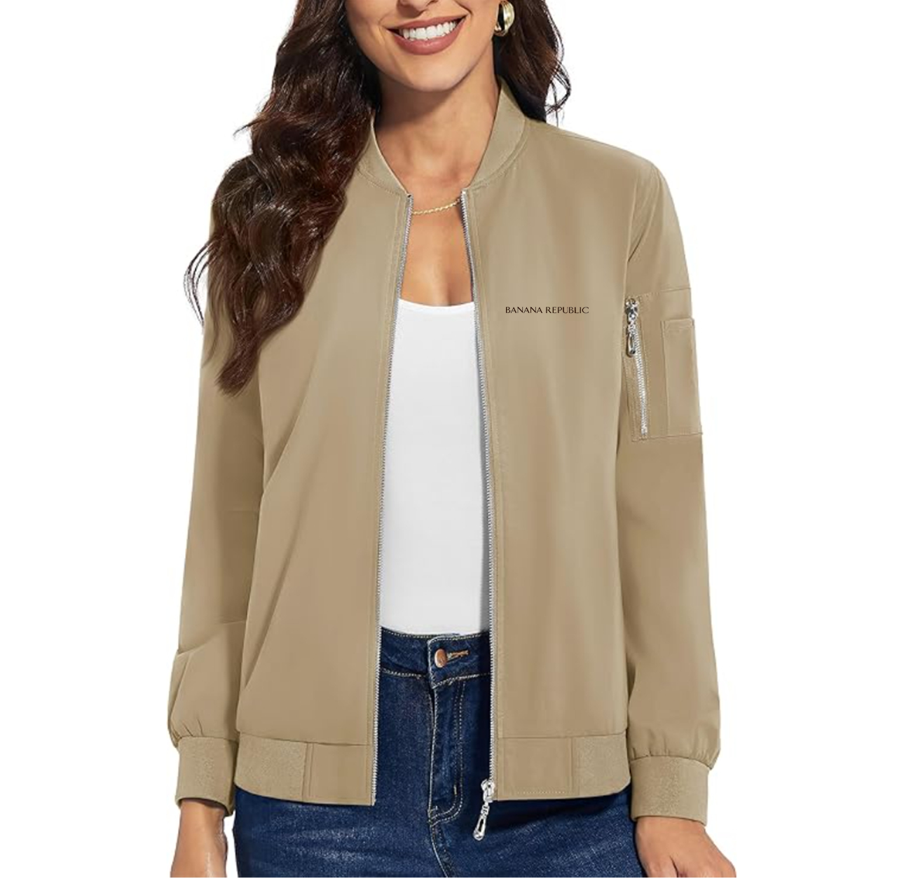 Women's Banana Republic Premium Bomber Jacket with Polished Detailing and Functional Sleeve Pocket Modern Luxury Outerwear