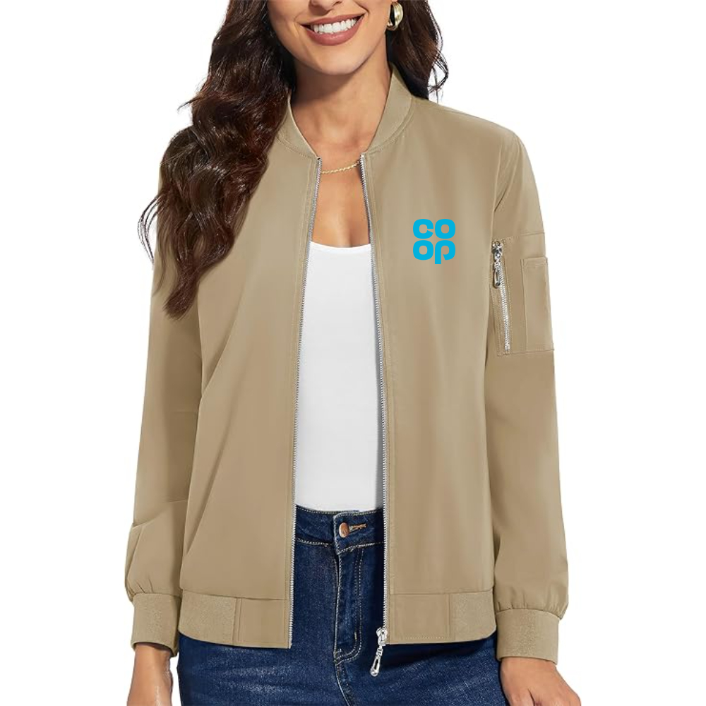 Women's  CoOp Premium Bomber Jacket with Polished Detailing and Functional Sleeve Pocket Modern Luxury Outerwear