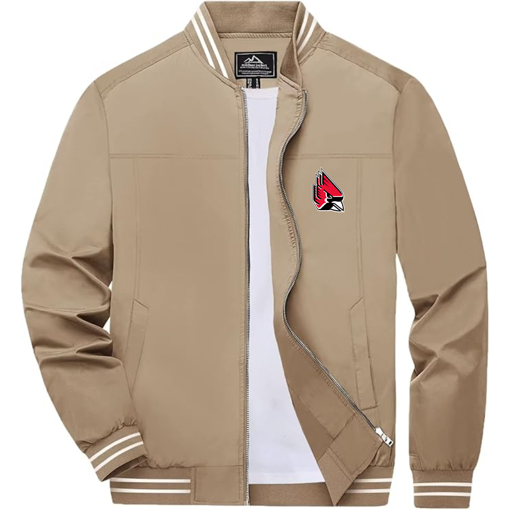 Men's Ball State Cardinals Lightweight Zip-Up Bomber Jacket with Ribbed Collar and Cuffs Versatile Casual Outerwear