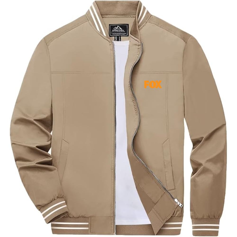 Men's Fox Lightweight Zip-Up Bomber Jacket with Ribbed Collar and Cuffs Versatile Casual Outerwear
