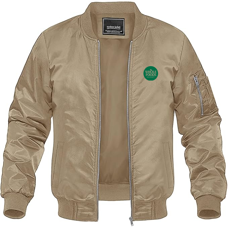 Men's Whole Foods Market Lightweight Bomber Jacket Windbreaker Softshell Varsity Jacket Coat