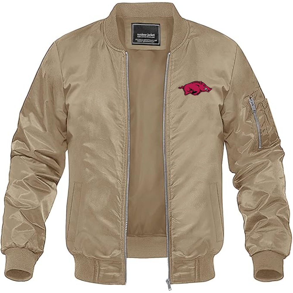 Men's Arkansas Razorbacks Lightweight Bomber Jacket Windbreaker Softshell Varsity Jacket Coat