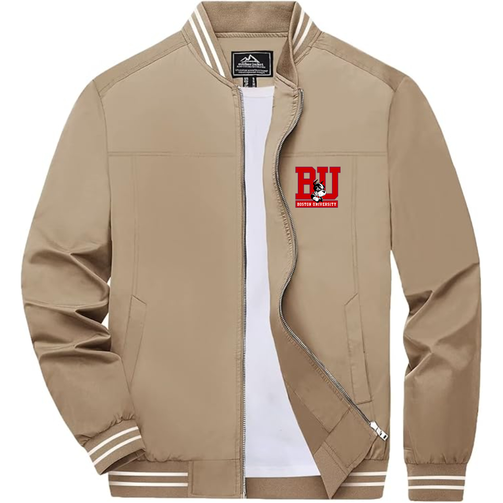 Men's Boston University Terriers Lightweight Zip-Up Bomber Jacket with Ribbed Collar and Cuffs Versatile Casual Outerwear