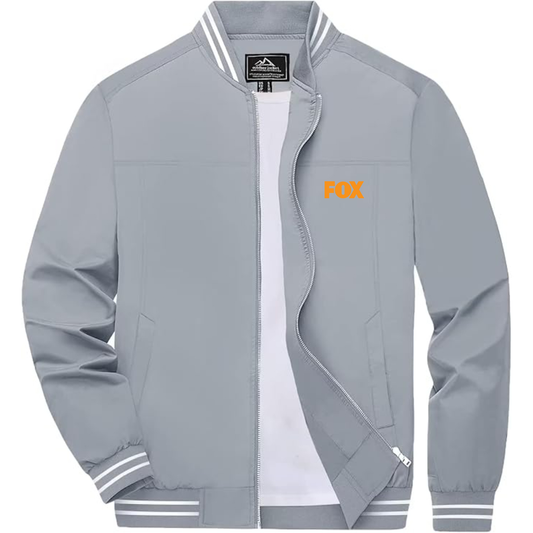 Men's Fox Lightweight Zip-Up Bomber Jacket with Ribbed Collar and Cuffs Versatile Casual Outerwear