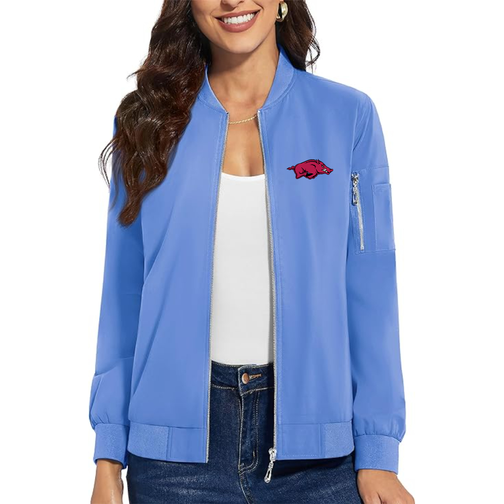 Women's   Arkansas Razorbacks Premium Bomber Jacket with Polished Detailing and Functional Sleeve Pocket Modern Luxury Outerwear