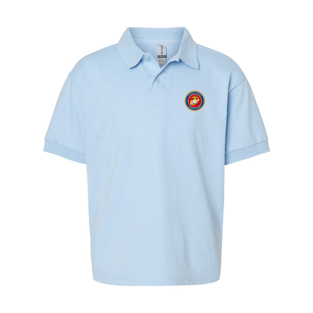 Youth  USMC Emblem Gildan Dry Blend Jersey Polo