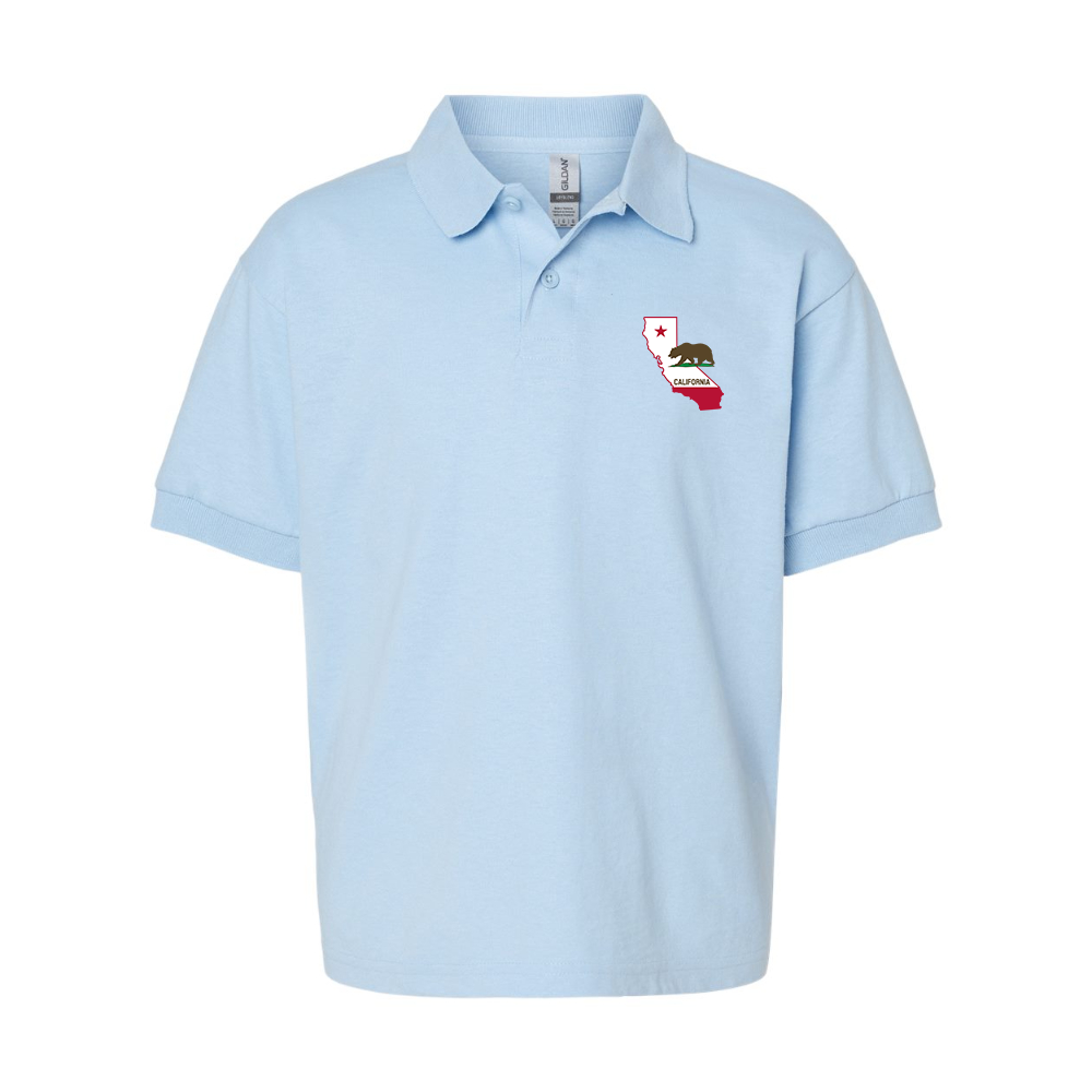 Youth  California Bear Map Gildan Dry Blend Jersey Polo