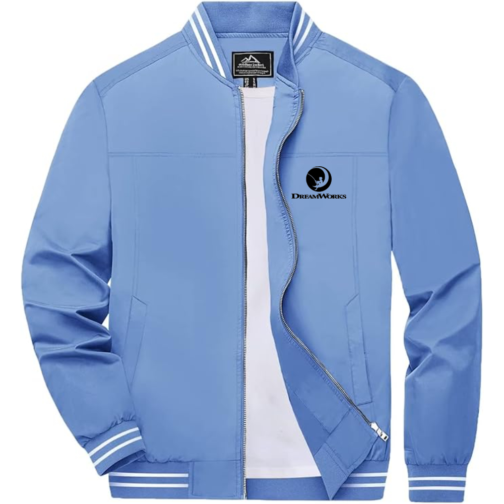 Men's Dreamworks  Lightweight Zip-Up Bomber Jacket with Ribbed Collar and Cuffs Versatile Casual Outerwear