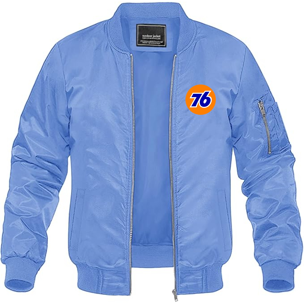 Men's 76 Gas Station Lightweight Bomber Jacket Windbreaker Softshell Varsity Jacket Coat