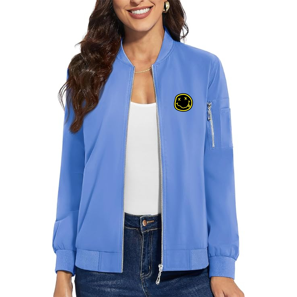 Women's  Nirvana Yellow and Black Face Premium Bomber Jacket with Polished Detailing and Functional Sleeve Pocket Modern Luxury Outerwear