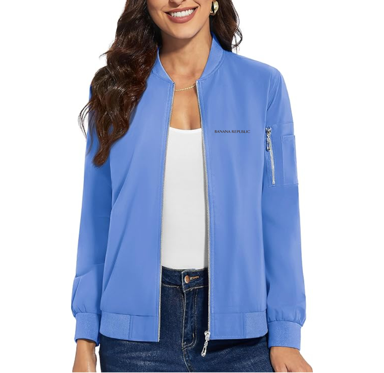 Women's Banana Republic Premium Bomber Jacket with Polished Detailing and Functional Sleeve Pocket Modern Luxury Outerwear
