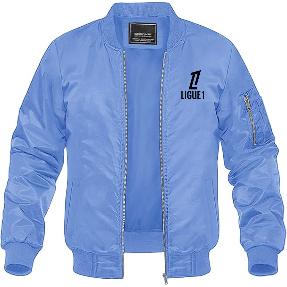 Men's Ligue 1 Logo Lightweight Bomber Jacket Windbreaker Softshell Varsity Jacket Coat