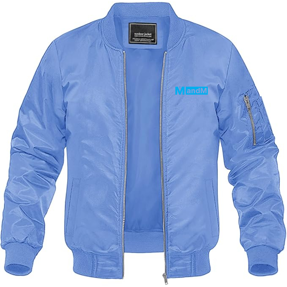 Men's MandM Logo Lightweight Bomber Jacket Windbreaker Softshell Varsity Jacket Coat