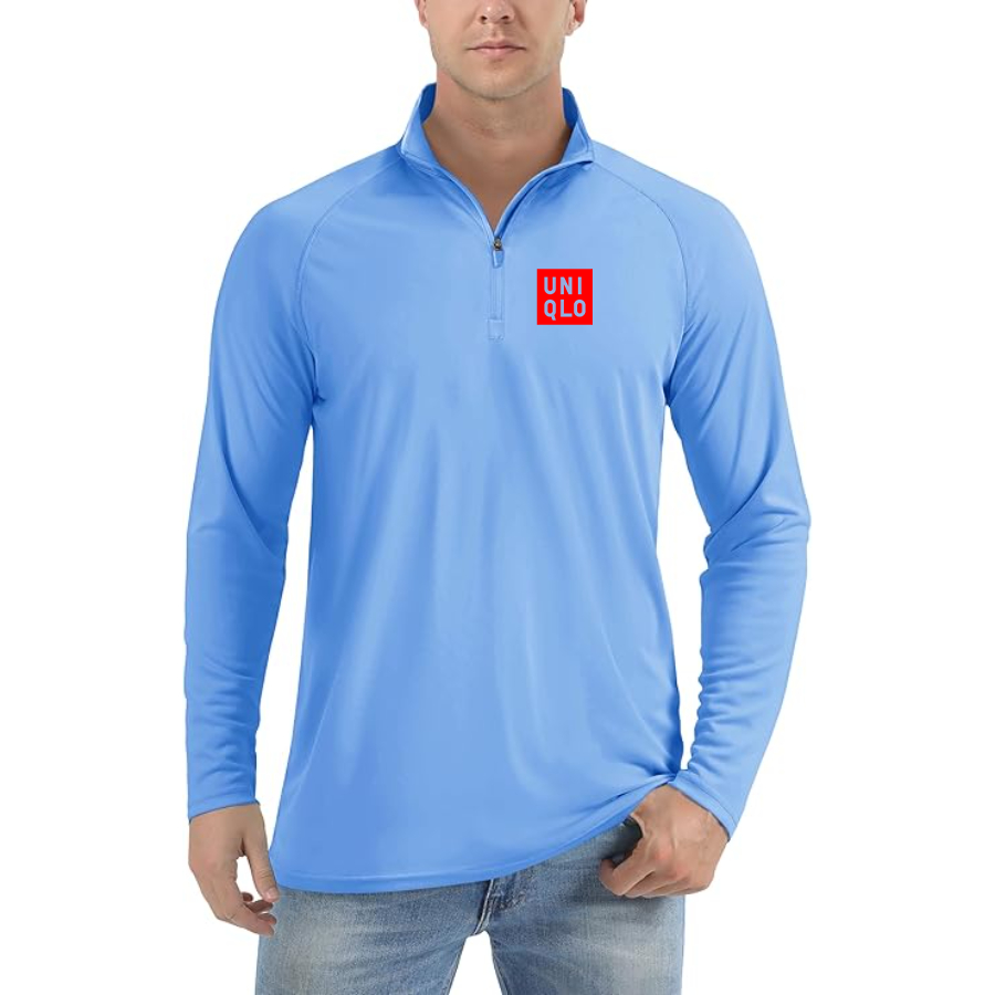 Men's Uniqlo Logo  Lightweight Quarter-Zip Athletic Shirt Long Sleeve Performance Wear