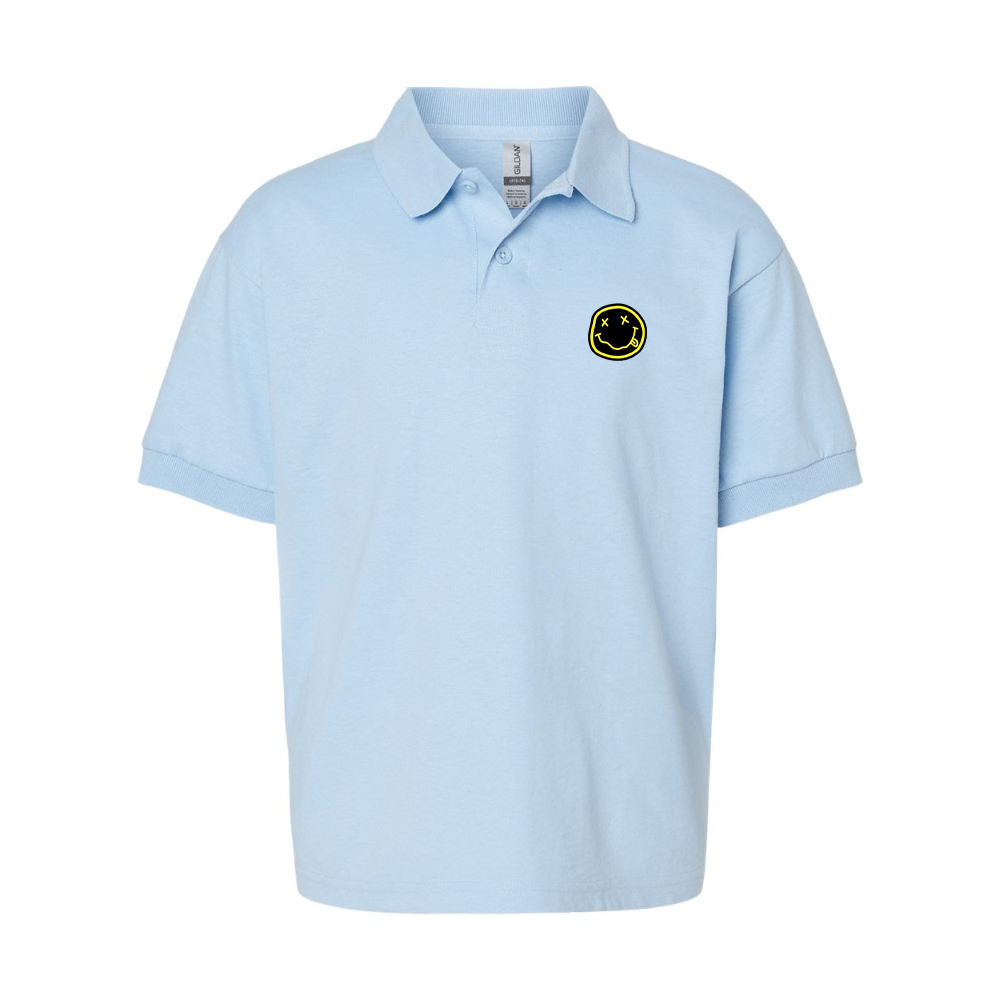 Youth Nirvana Yellow and Black Face  Gildan Dry Blend Jersey Polo