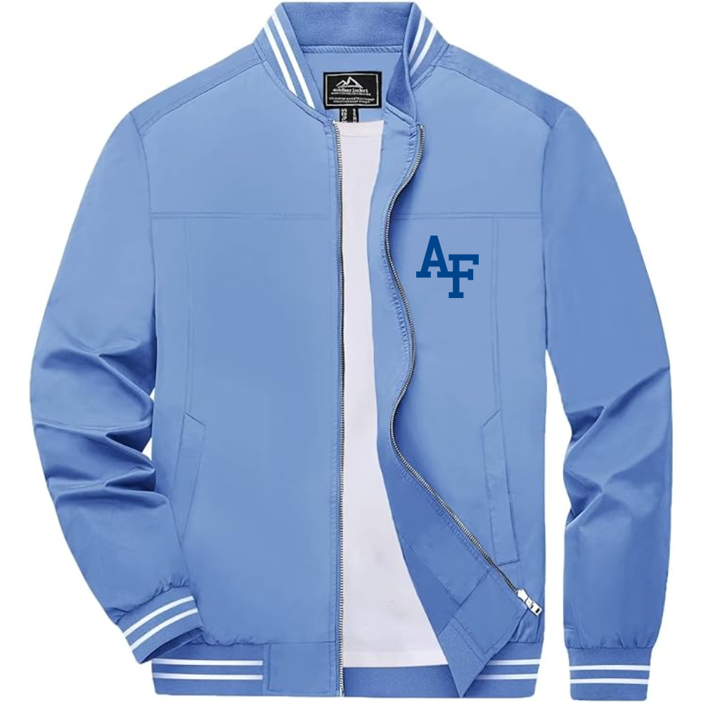 Men's Air Force Falcons  Lightweight Zip-Up Bomber Jacket with Ribbed Collar and Cuffs Versatile Casual Outerwear